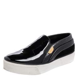 مملوكة مسبقًا Louis Vuitton Black Suede, Patent and Leather Slip On Platform Sneakers Size 39.5