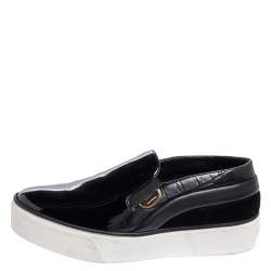 مملوكة مسبقًا Louis Vuitton Black Suede, Patent and Leather Slip On Platform Sneakers Size 39.5