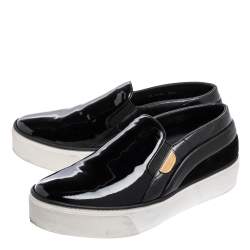مملوكة مسبقًا Louis Vuitton Black Suede, Patent and Leather Slip On Platform Sneakers Size 39.5