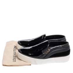 مملوكة مسبقًا Louis Vuitton Black Suede, Patent and Leather Slip On Platform Sneakers Size 39.5