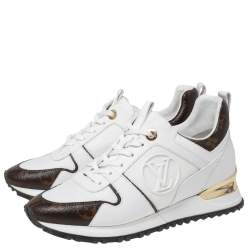 Pre Owned حذاء رياضي لوي فيتون رون اواي كانفاس مونوغرامي وشبك بني/أبيض مقاس 36