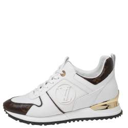 Pre Owned حذاء رياضي لوي فيتون رون اواي كانفاس مونوغرامي وشبك بني/أبيض مقاس 36