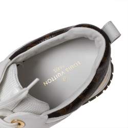 Pre Owned حذاء رياضي لوي فيتون رون اواي كانفاس مونوغرامي وشبك بني/أبيض مقاس 36