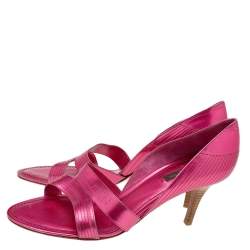Pre Owned Louis Vuitton Metallic Pink Leather Open Toe Sandals Size 40.5