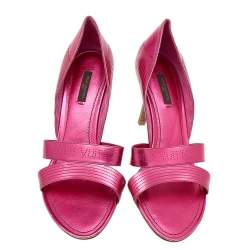 Pre Owned Louis Vuitton Metallic Pink Leather Open Toe Sandals Size 40.5