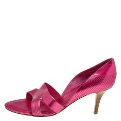 Pre Owned Louis Vuitton Metallic Pink Leather Open Toe Sandals Size 40.5