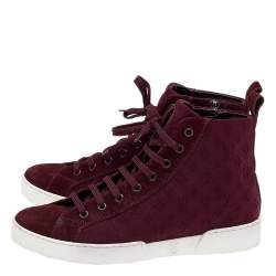 Louis Vuitton Burgundy Monogram Fabric And Suede High Top Sneakers Size 37