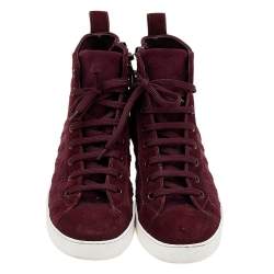 Louis Vuitton Burgundy Monogram Fabric And Suede High Top Sneakers Size 37