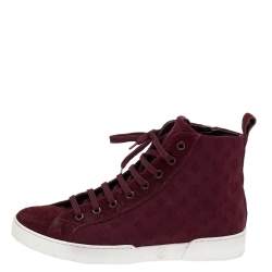 Louis Vuitton Burgundy Monogram Fabric And Suede High Top Sneakers Size 37