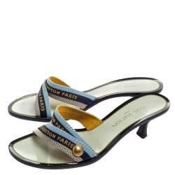 Pre Owned صندل سلايد لوي فيتون كانفاس متعدد الألوان مزين شعار الماركة مقاس 39