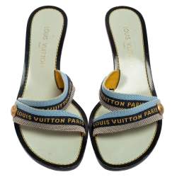 Pre Owned صندل سلايد لوي فيتون كانفاس متعدد الألوان مزين شعار الماركة مقاس 39