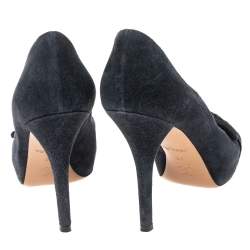 Louis Vuitton Navy Blue Suede Kimono Peep Toe Platform Pumps Size 38