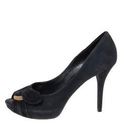 Louis Vuitton Navy Blue Suede Kimono Peep Toe Platform Pumps Size 38