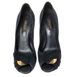 Louis Vuitton Navy Blue Suede Kimono Peep Toe Platform Pumps Size 38