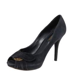 Louis Vuitton Navy Blue Suede Kimono Peep Toe Platform Pumps Size 38