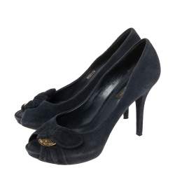 Louis Vuitton Navy Blue Suede Kimono Peep Toe Platform Pumps Size 38