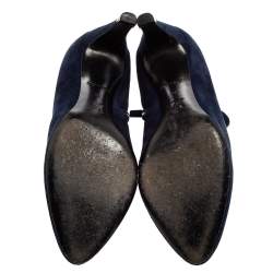 Pre Owned Louis Vuitton Navy Blue Suede V Bahiana Booties Size 38