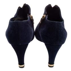 Pre Owned Louis Vuitton Navy Blue Suede V Bahiana Booties Size 38