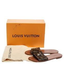مملوكة مسبقًا Louis Vuitton Brown Monogram Canvas Lock It Flat Slides Size 37