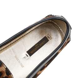 Pre Owned Louis Vuitton Brown Leopard Calf Hair And Patent Leather Slip On Loafers Size 38