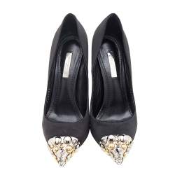 Pre Owned Louis Vuitton Black Satin Bernice Studded Pumps Size 37.5