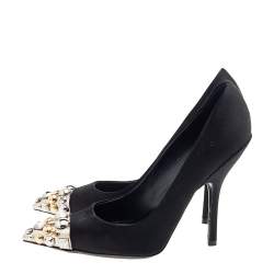 Pre Owned Louis Vuitton Black Satin Bernice Studded Pumps Size 37.5