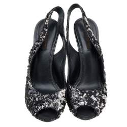 Pre Owned صندل لوي فيتون ليزا ترتر فضي وذهبي فتحة كعب مقاس 39