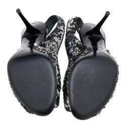 Pre Owned صندل لوي فيتون ليزا ترتر فضي وذهبي فتحة كعب مقاس 39