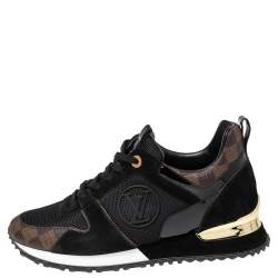 Pre Owned Louis Vuitton Brown/Black Canvas And Suede Run Away  Sneakers Size 38.5