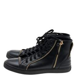 مملوكة مسبقًا Louis Vuitton Black Leather Zip Detail High Top Zip Sneakers Size 39.5