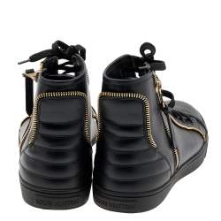 مملوكة مسبقًا Louis Vuitton Black Leather Zip Detail High Top Zip Sneakers Size 39.5