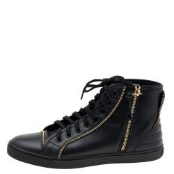 مملوكة مسبقًا Louis Vuitton Black Leather Zip Detail High Top Zip Sneakers Size 39.5
