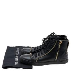 مملوكة مسبقًا Louis Vuitton Black Leather Zip Detail High Top Zip Sneakers Size 39.5