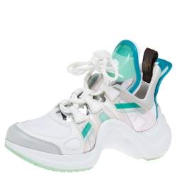 Louis Vuitton White/Green Leather Time Out Sneakers Size 37 Louis