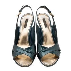 Pre Owned صندل لوي فيتون مونوغرام فيرنيه أخضر سيور متقاطعة فتحة كعب مقاس 40