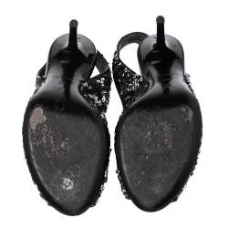 Pre Owned حذاء كعب عالي لوي فيتون ليزر ترتر فضي/أسود بحزام خلفي للكاحل مقاس 36