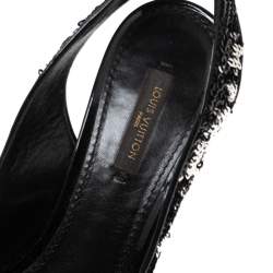 Pre Owned حذاء كعب عالي لوي فيتون ليزر ترتر فضي/أسود بحزام خلفي للكاحل مقاس 36