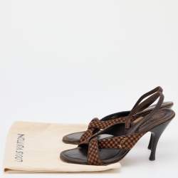 مملوكة مسبقًا حذاء لوي فيتون جلد وشعر عجل دامييه إيبين بني فتحة كعب مقاس 38