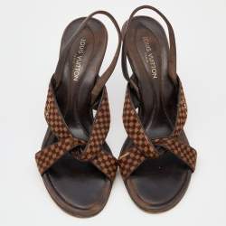 مملوكة مسبقًا حذاء لوي فيتون جلد وشعر عجل دامييه إيبين بني فتحة كعب مقاس 38