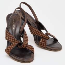 مملوكة مسبقًا حذاء لوي فيتون جلد وشعر عجل دامييه إيبين بني فتحة كعب مقاس 38