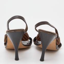 مملوكة مسبقًا حذاء لوي فيتون جلد وشعر عجل دامييه إيبين بني فتحة كعب مقاس 38