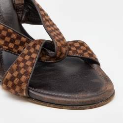 مملوكة مسبقًا حذاء لوي فيتون جلد وشعر عجل دامييه إيبين بني فتحة كعب مقاس 38