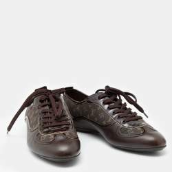 مملوكة مسبقًا Louis Vuitton Brown Leather and Mini Lin Canvas Low Top Sneakers Size 38