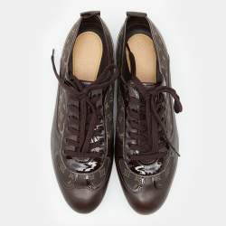 مملوكة مسبقًا Louis Vuitton Brown Leather and Mini Lin Canvas Low Top Sneakers Size 38