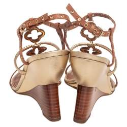 مملوكة مسبقًا Louis Vuitton Brown/Gold Leather Andalucia Wedge Sandals Size 37.5