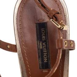 مملوكة مسبقًا Louis Vuitton Brown/Gold Leather Andalucia Wedge Sandals Size 37.5