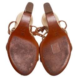 مملوكة مسبقًا Louis Vuitton Brown/Gold Leather Andalucia Wedge Sandals Size 37.5