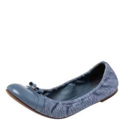 Pre Owned حذاء باليرينا فلات لوي فيتون ايلبا جلد وكانفاس أزرق مجعد مقاس 40