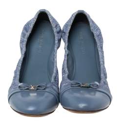Pre Owned حذاء باليرينا فلات لوي فيتون ايلبا جلد وكانفاس أزرق مجعد مقاس 40