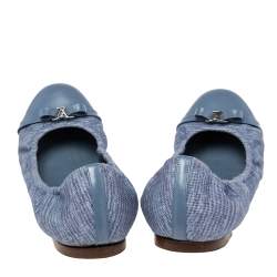 Pre Owned حذاء باليرينا فلات لوي فيتون ايلبا جلد وكانفاس أزرق مجعد مقاس 40